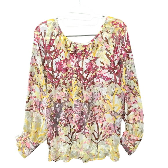 H&M Womens Blouse Multi-Color Size 12 100% Polyester Long Sleeve Buttons Pullon - Picture 2 of 12